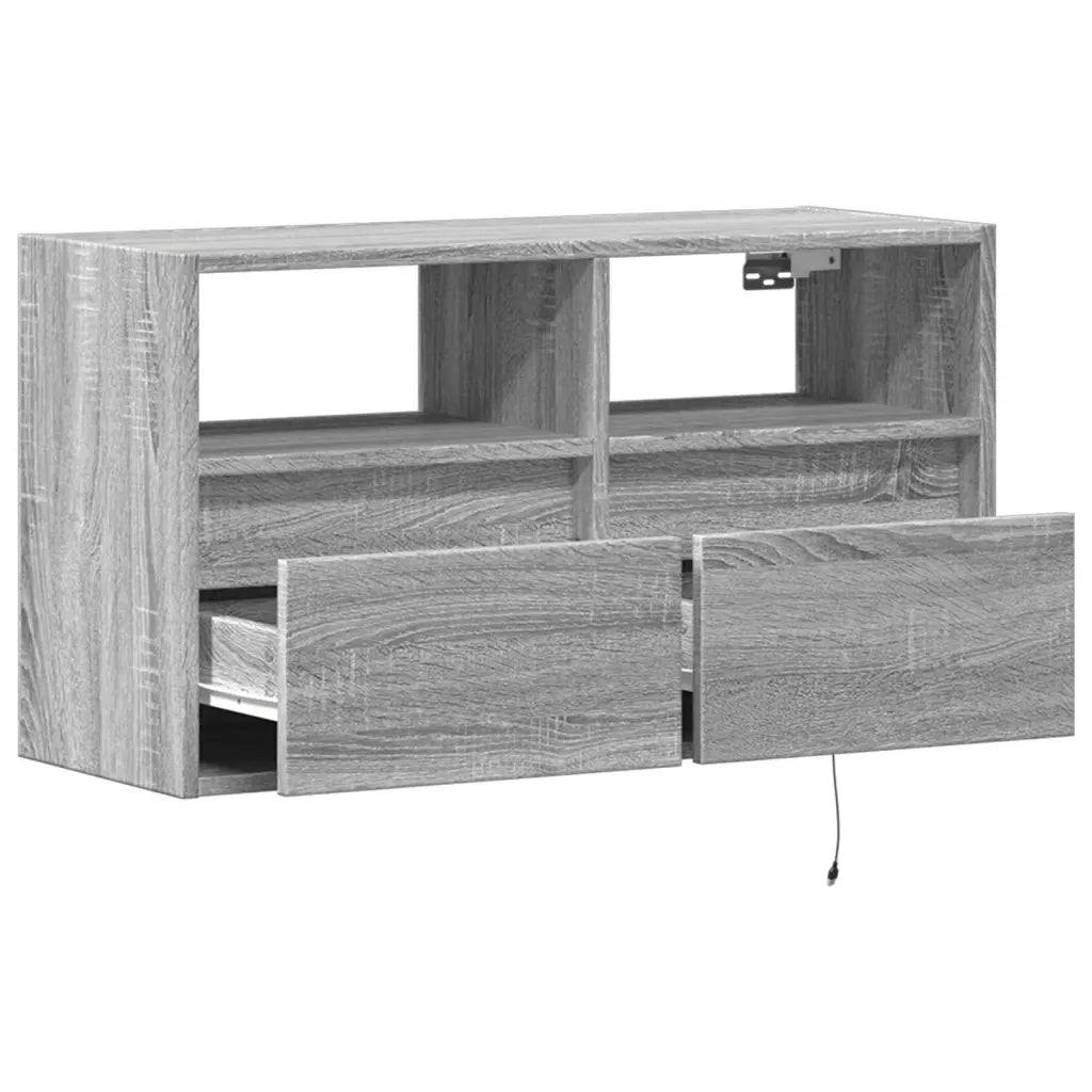 Mobile TV a Parete | Armadietto TV | Mobile Porta TV con Luci LED Grigio Sonoma 80x31x45 cm