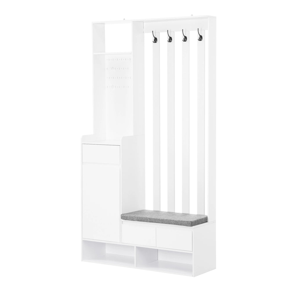 Scarpiera Panca Ingresso con Appendiabiti e Ganci ¨C MINIMAL ¨C Bianco, 4 Ganci, H180xL100xP35 cm