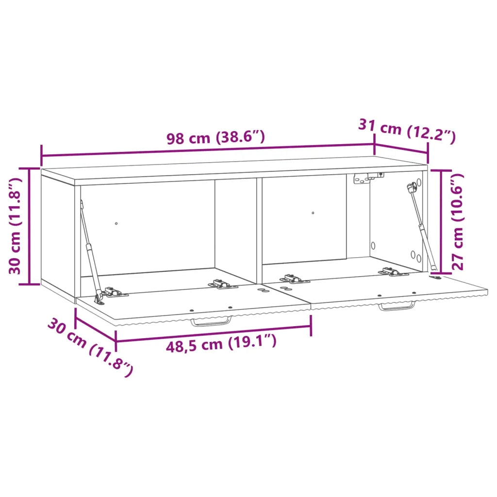 Mobile Porta TV da Muro-Credenza per TV sospesa Bianco Lucido 98 x 31 x 30 cm 937256