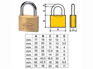 LUCCHETTO OTTONE ARCO NORMALE 2700- - mm.70 (2765) - 6 pezzi POTENT
