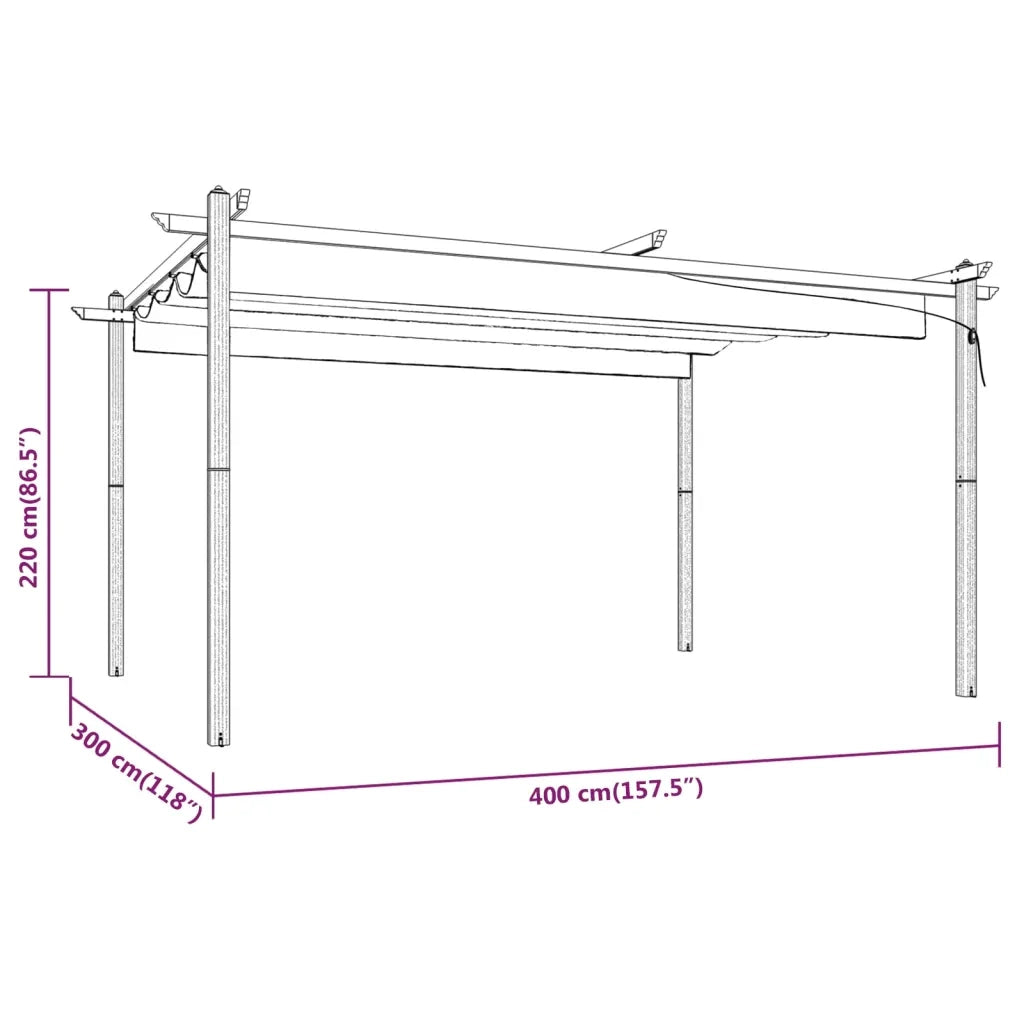 Pergola da Giardino con Tetto Retrattile 4x3 m Tortora 318539