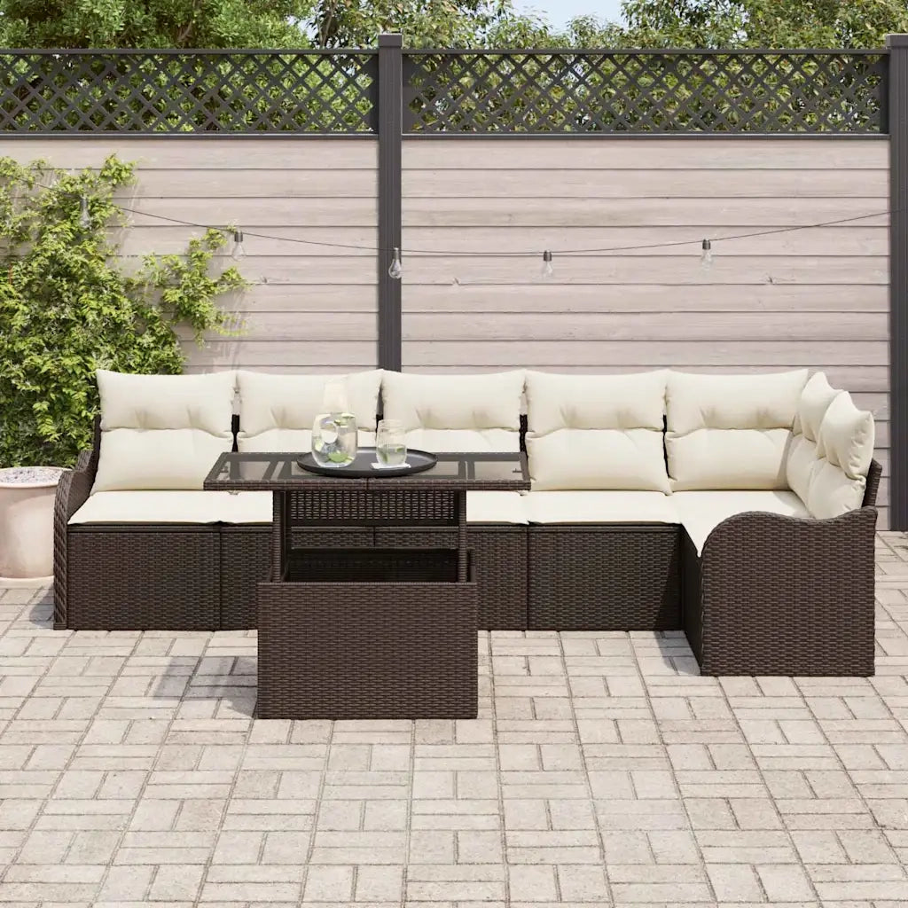 Set di divani con cuscino 7 pcs Marrone Poly Rattan 3348474