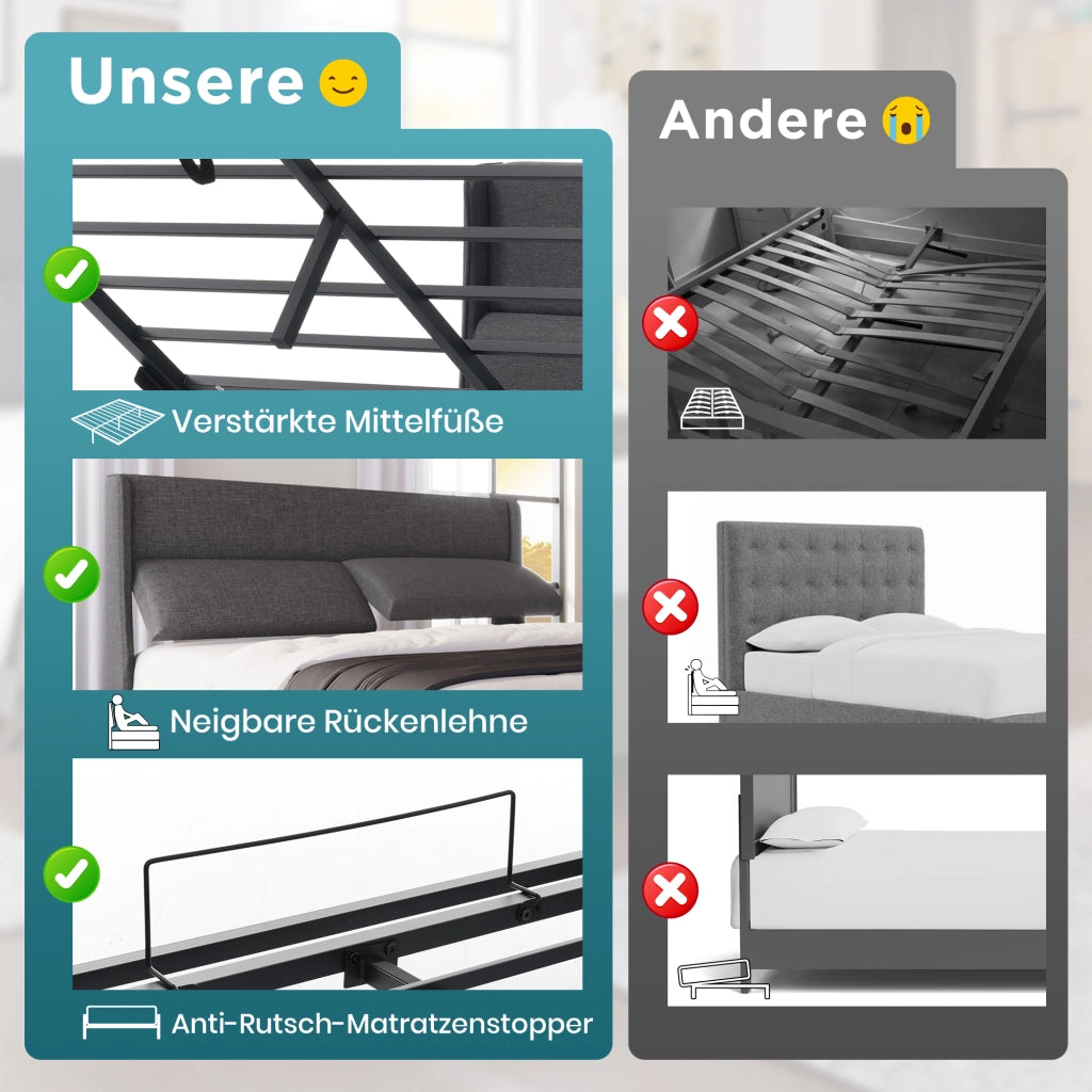 letto imbottito lino grigio 160 x 200 cm