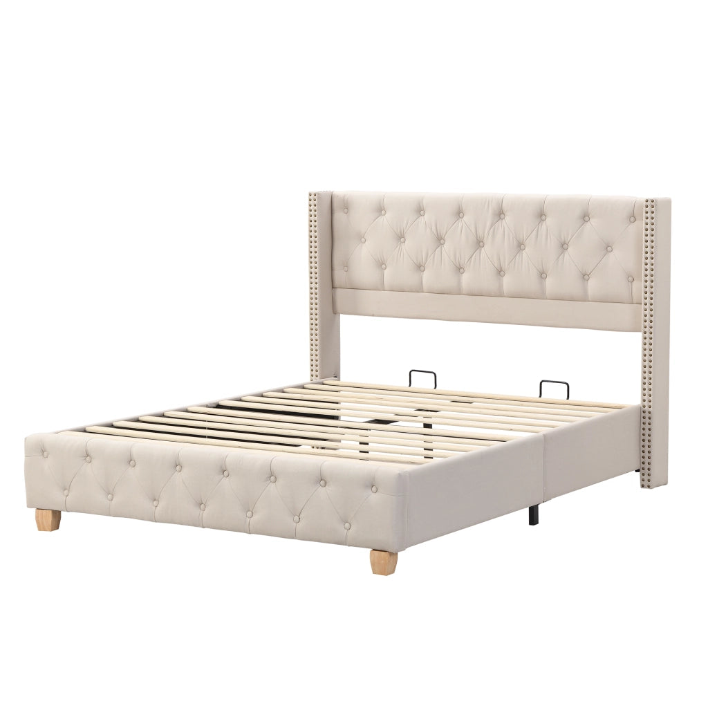 letto capitonné lino beige 140 x 190 cm