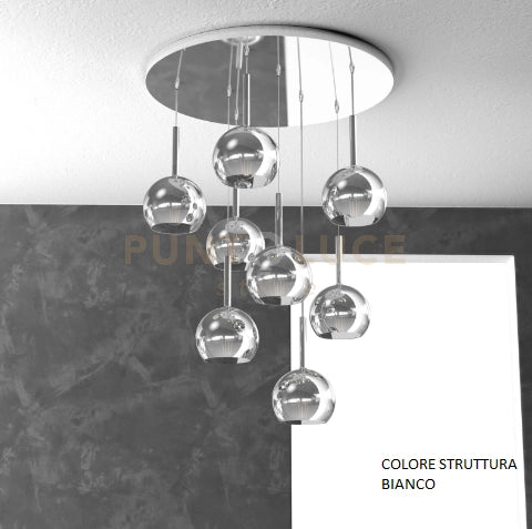 SOSP. BIANCO TONDA 8 LUCI VETRI TUTTI PICCOLO CROMO 1155BI-S8 TP-CR