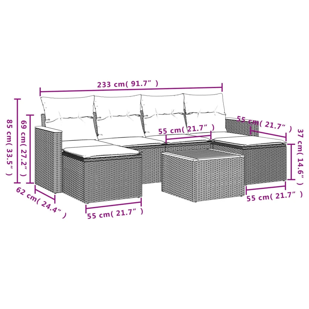 Set Divani da Giardino con Cuscini 7pz Nero Polyrattan 3226224