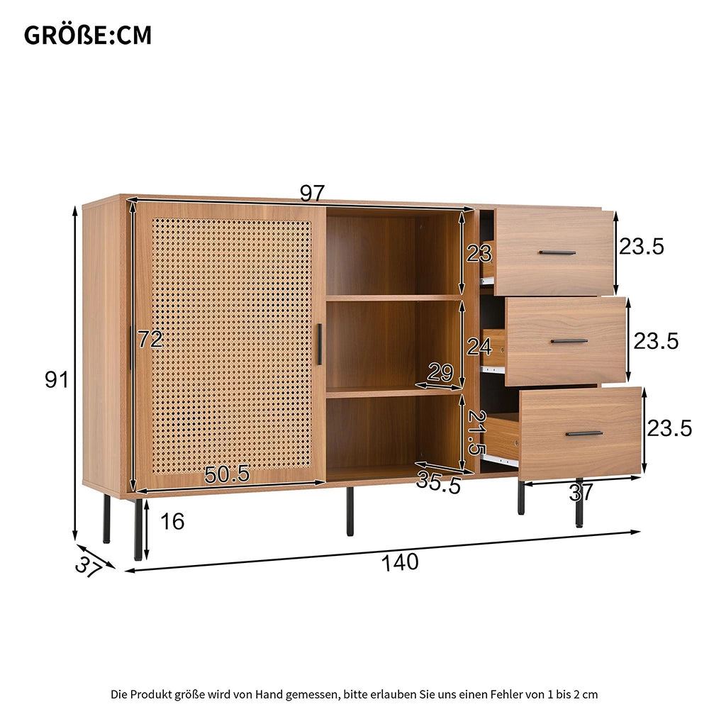 Credenza rustica 2 ante scorrevoli - Xylo - 3 cassetti, ripiani regolabili, per soggiorno, 140x91x37 cm