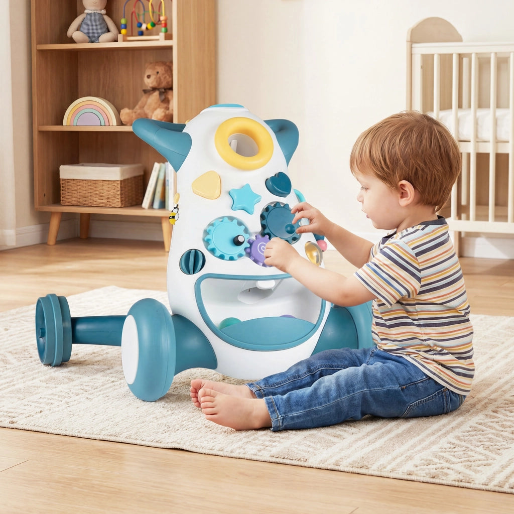 Camminatore montessori musica luci inserimento forme ingranaggi-Camminatore lancio spazio conservazione posteriore bambini Blu
