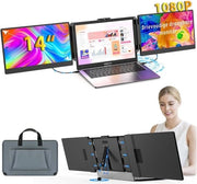 Monitor Portatile Professionale 2024 - Full HD - 13” / 17.4” Tri-Schermo - Estensione Schermo Laptop - Compreso Panno di Protezione e Cavi - Nero