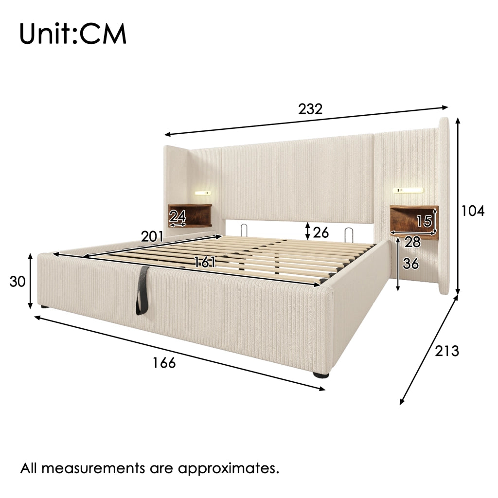 letto imbottito corduroy beige 160x200 cm