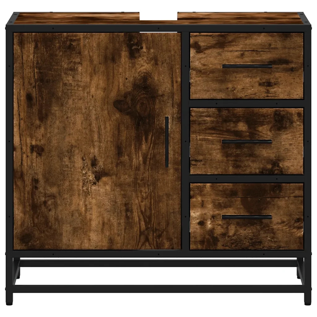 Mobile Lavabo Bagno-Armadietto da bagno Rovere Fumo 65x33x60 cm Legno Multistrato 380698