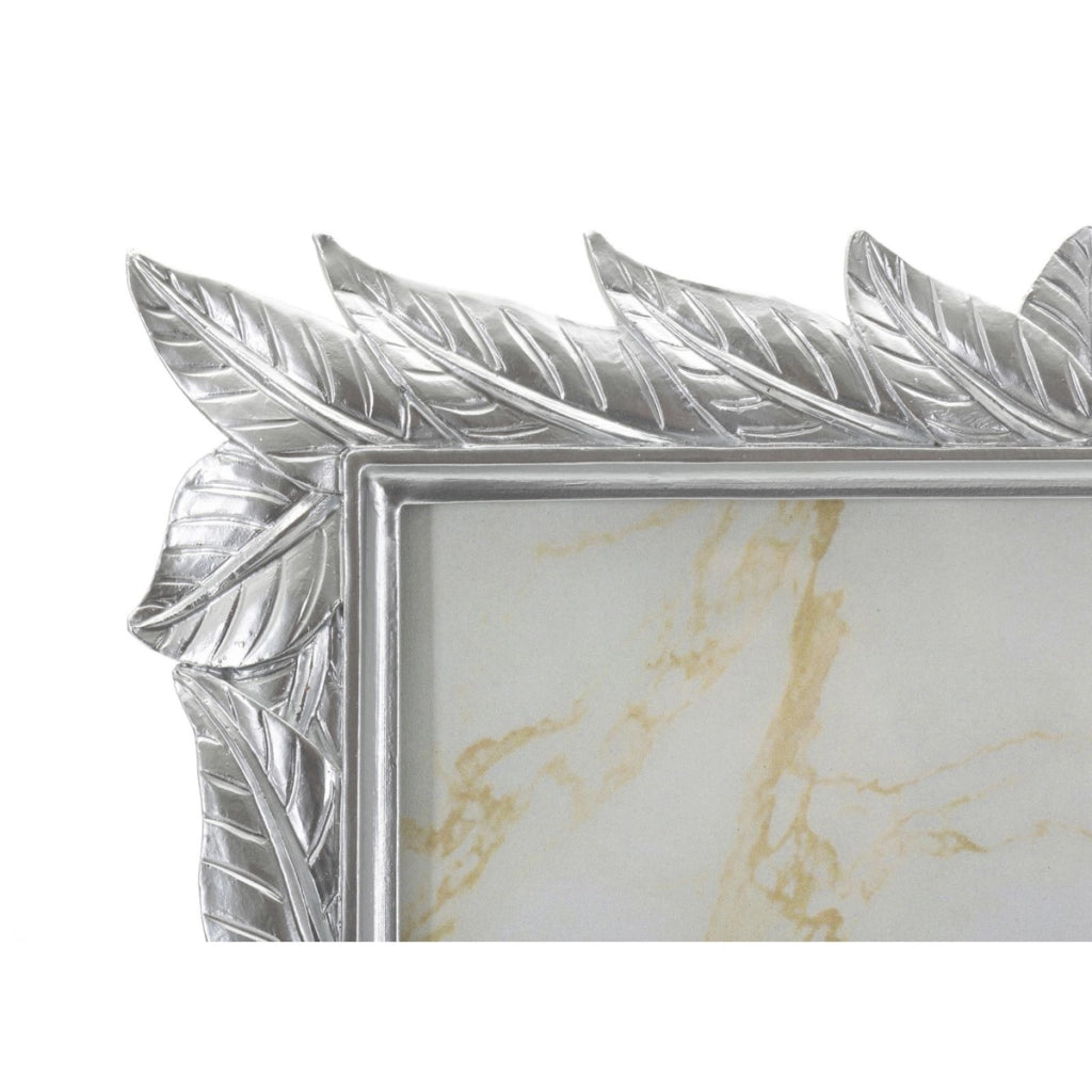 Cornice portafoto Leavy Silver in resina argento con foglie 20x25