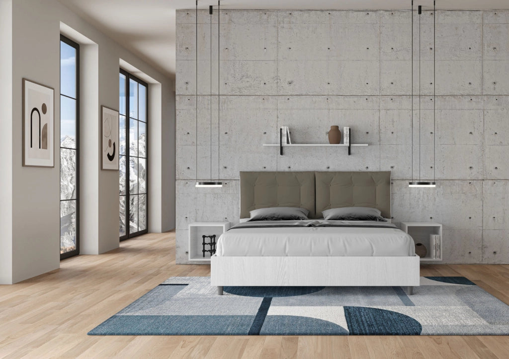 Letto Matrimoniale 160x200 cm con Rete e Contenitore Struttura Bianco Frassico con Cuscini in Similpelle Egos Annalisa