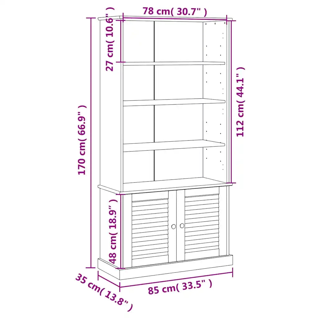 Libreria VIGO 85x35x170 cm in Legno Massello di Pino Grigio 353198