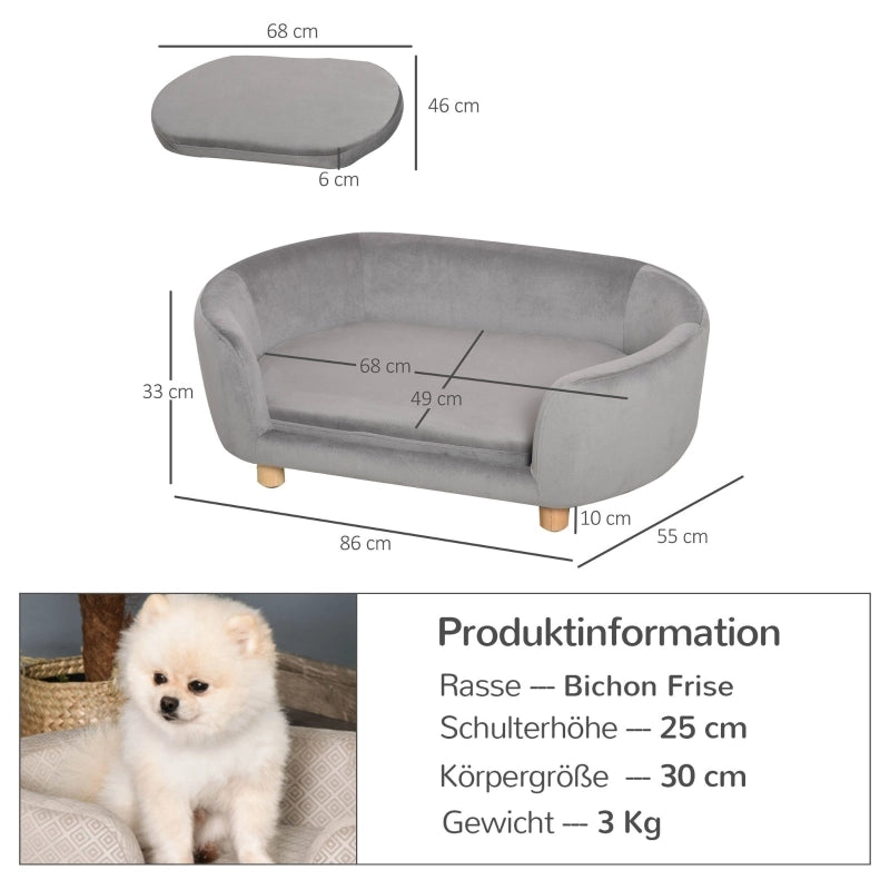 Divano per animali domestici, divano per cani, cuccia per cani con velluto olandese, imbottitura in schiuma, gambe in betulla per cani e gatti, 86 x