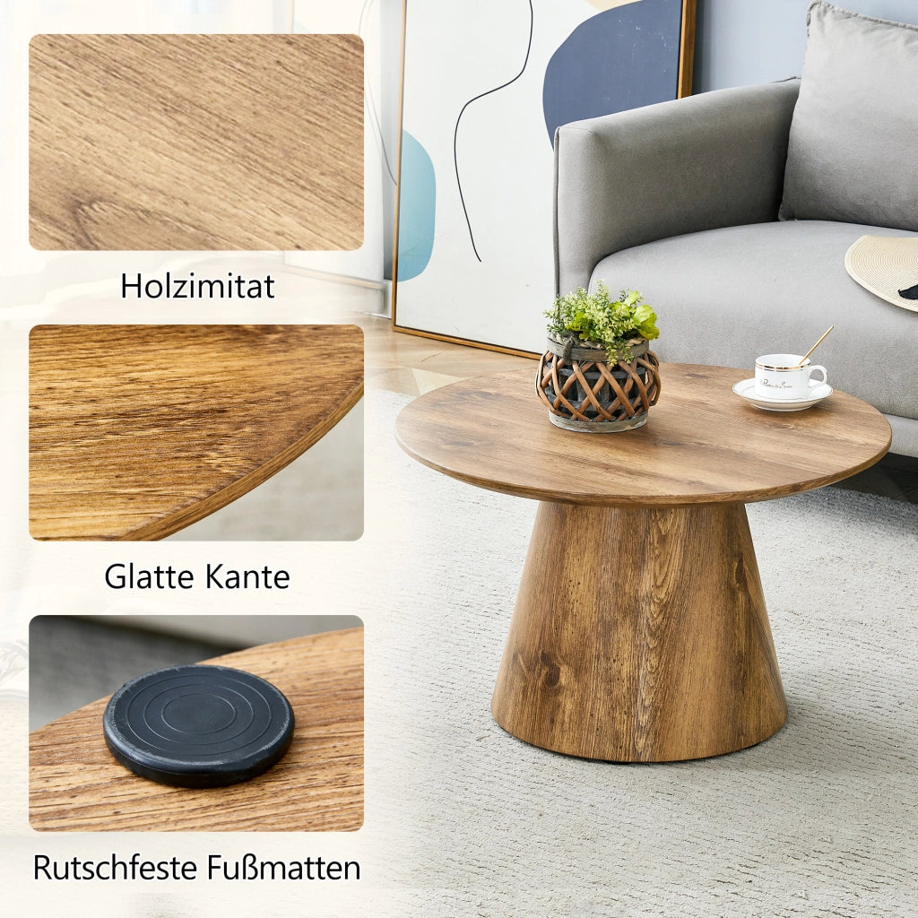 Tavolino rotondo in MDF effetto legno naturale ¨C 60 cm di diametro, 35 cm di altezza. Con rivestimento in laminato effetto legno di alta qualit¨¤ ¨C ide