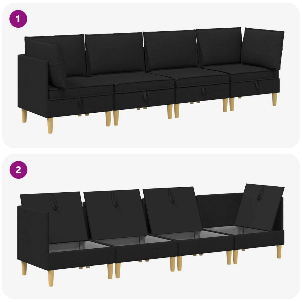 Set di mobili per il soggiorno con cuscino 4 pcs Nero Tessuto 3413684