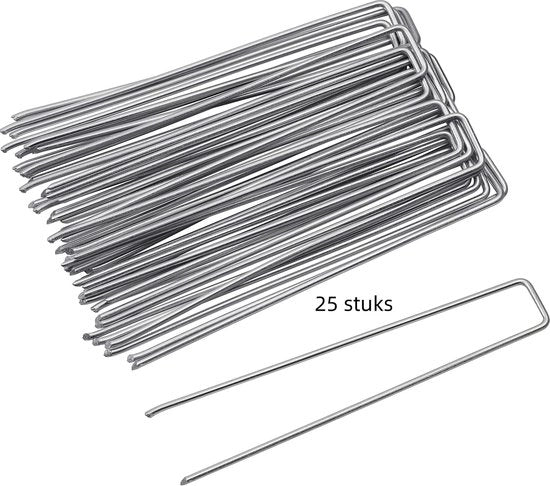 25 x Pennelli per tessuto di copertura, terra semplice, giardino, ancoraggio di terra -15 cm acciaio inox