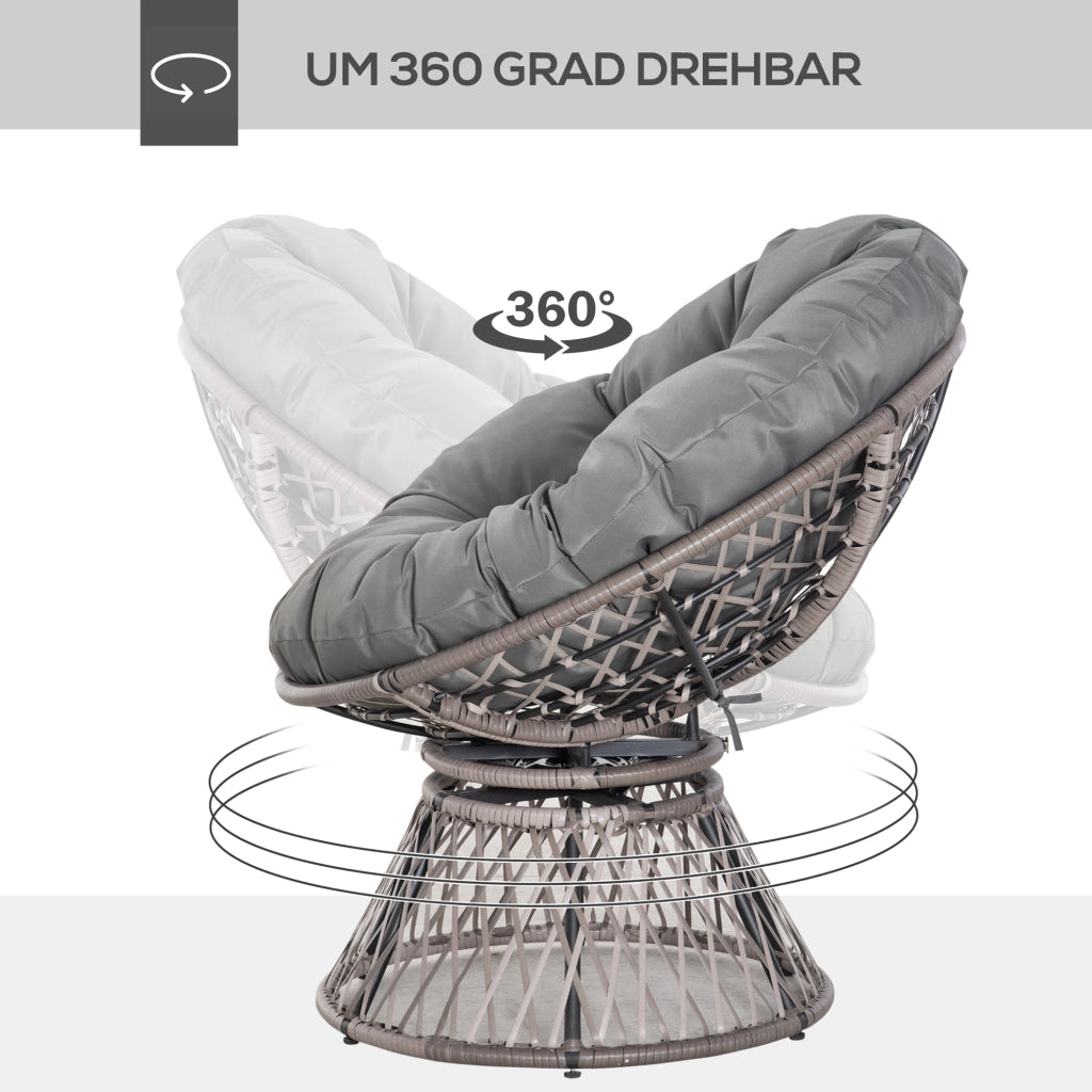 Poltrona Papasan in rattan grigio con cuscino girevole 360¡ã ¨C Xylo ¨C 87x97x86 cm
