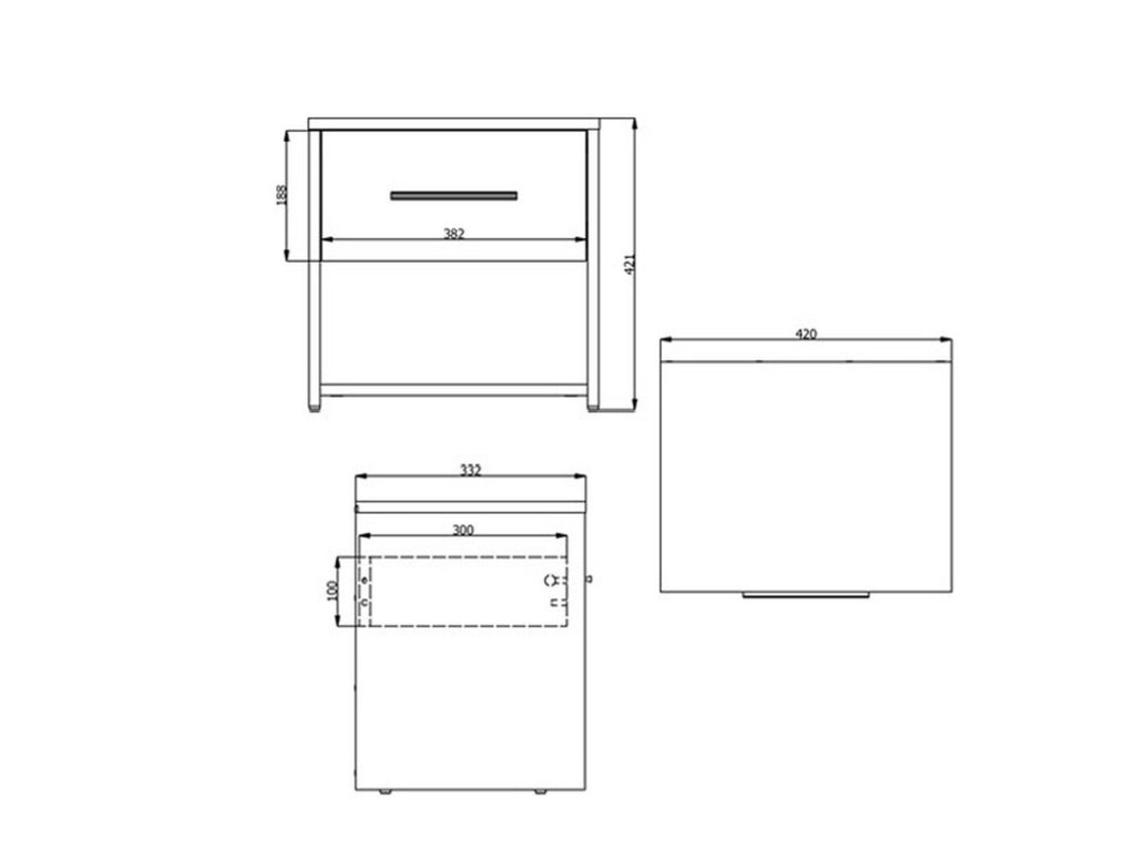Secli, Comodino un Cassetto, 42x33x42h cm Bianco