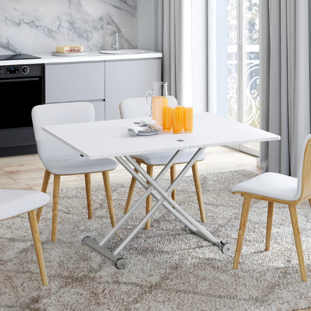 IDMarket - Tavolino 2 in 1 URBANA, trasformabile in tavolo da pranzo rettangolare, 100 cm, bianco, base cromata
