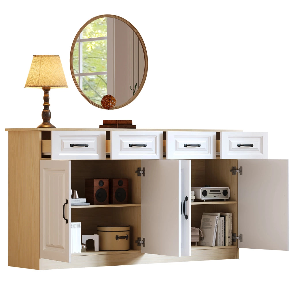 Credenza sideboard 160 cm con 4 cassetti e 4 ante; ripiani interni; MDF bianco