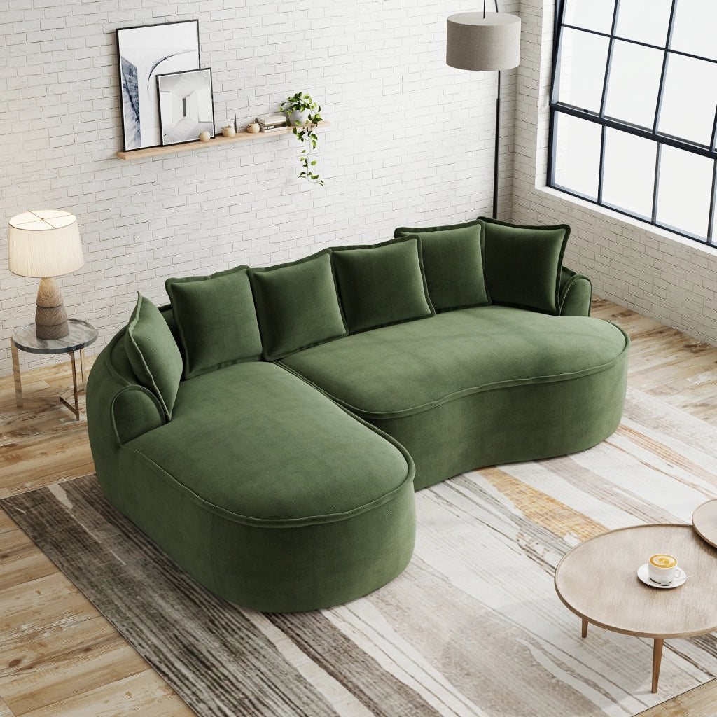 Divano modulare 2 moduli - con funzione letto e chaise longue - in ciniglia verde
