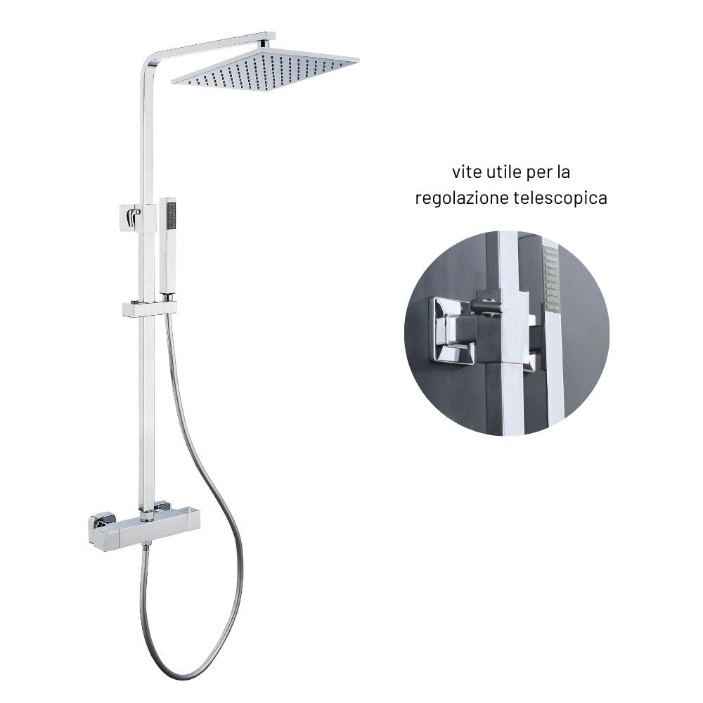 Colonna doccia attrezzata ottone cromato soffione quadro doccetta rubinetto termostatico ogomondo *** confezione 1