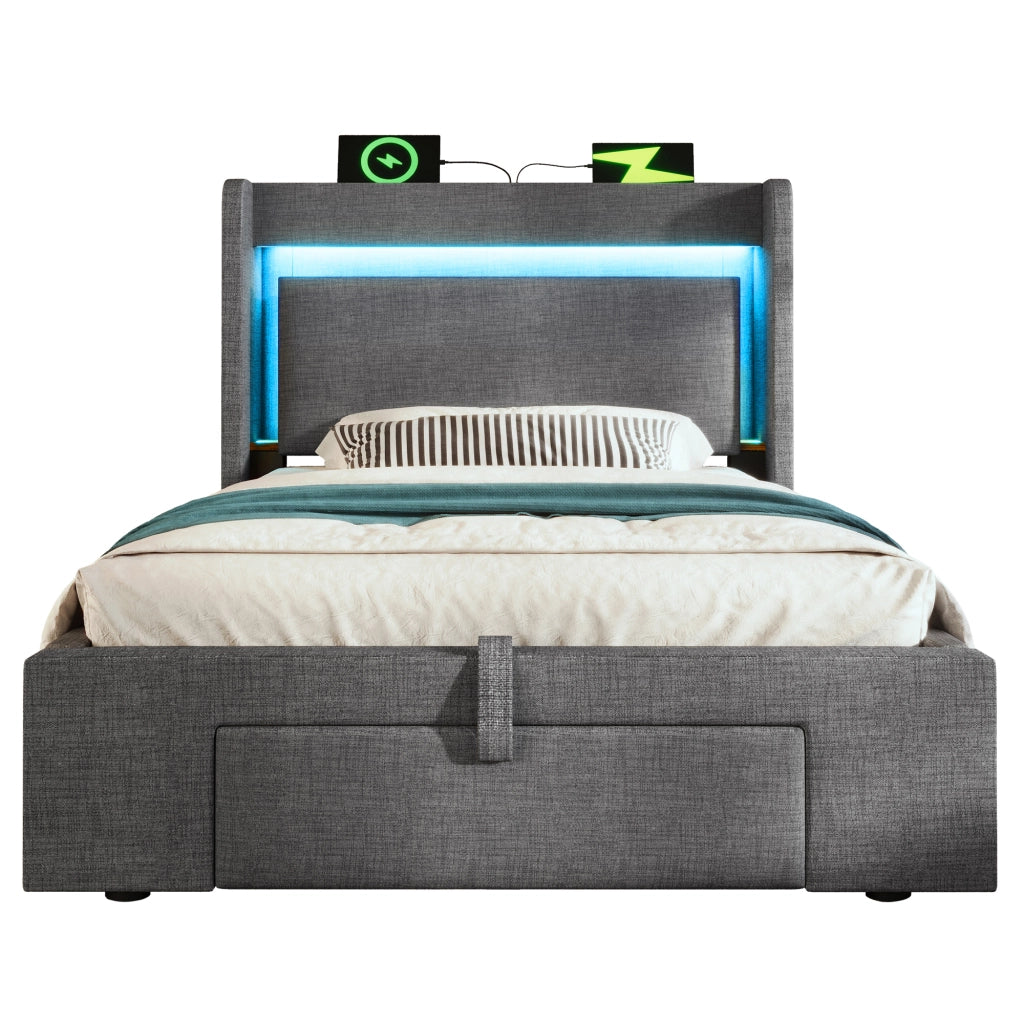 letto imbottito lino grigio 90 x 200 cm
