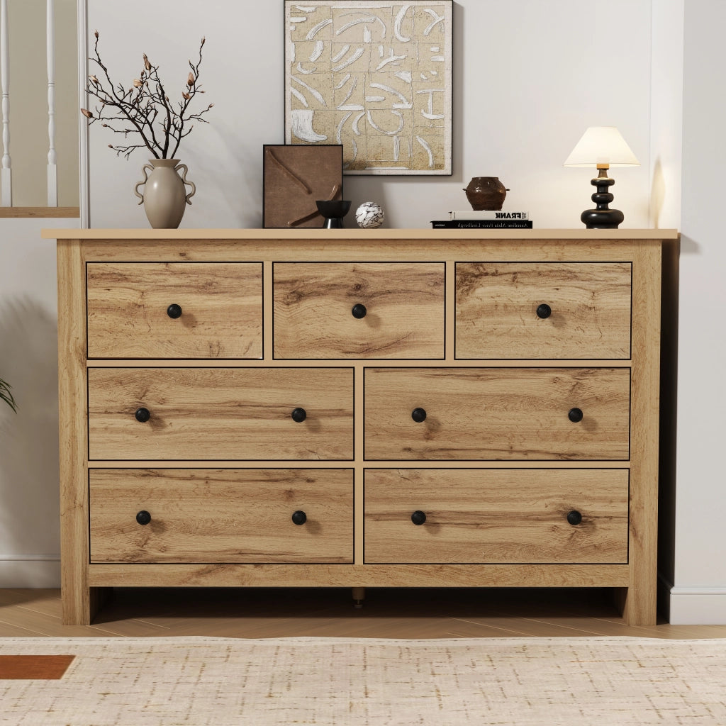 Credenza con 7 cassetti e piedino centrale regolabile - per cucina e soggiorno - 152x40x89 cm - color legno