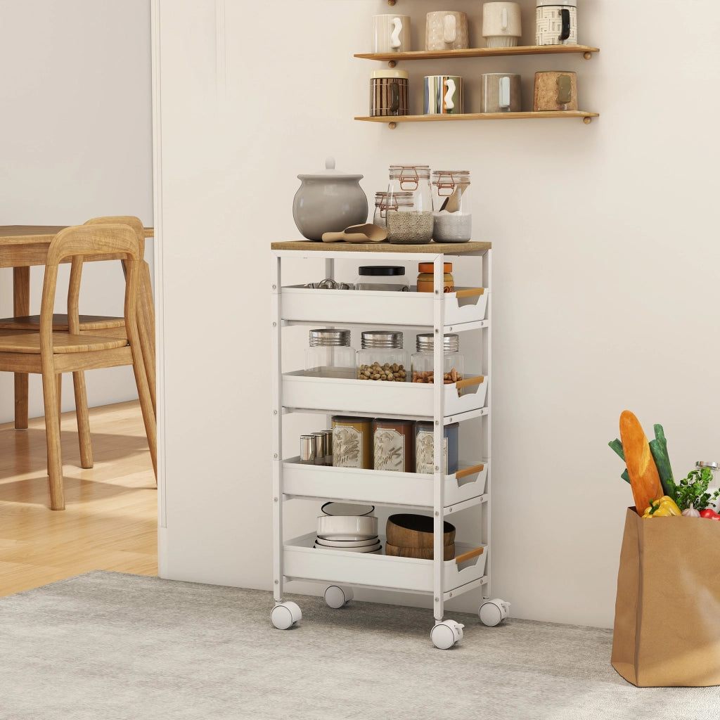 Carro da Cucina 5 Livelli ¨C zephmum ¨C Bianco Effetto Legno 39.5x24x82 cm