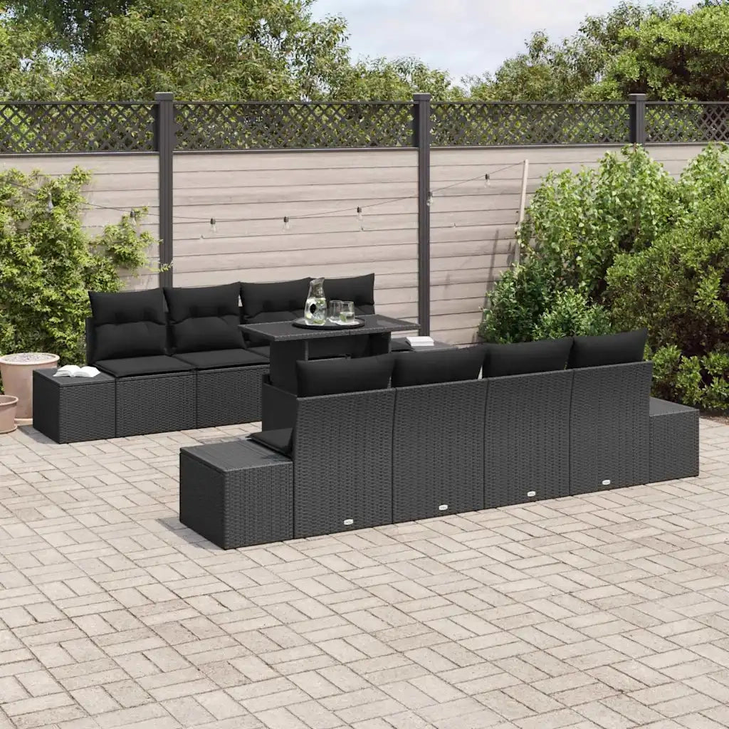 Set Divano da Giardino con cuscino con archiviazione 9 pcs Nero 3357886