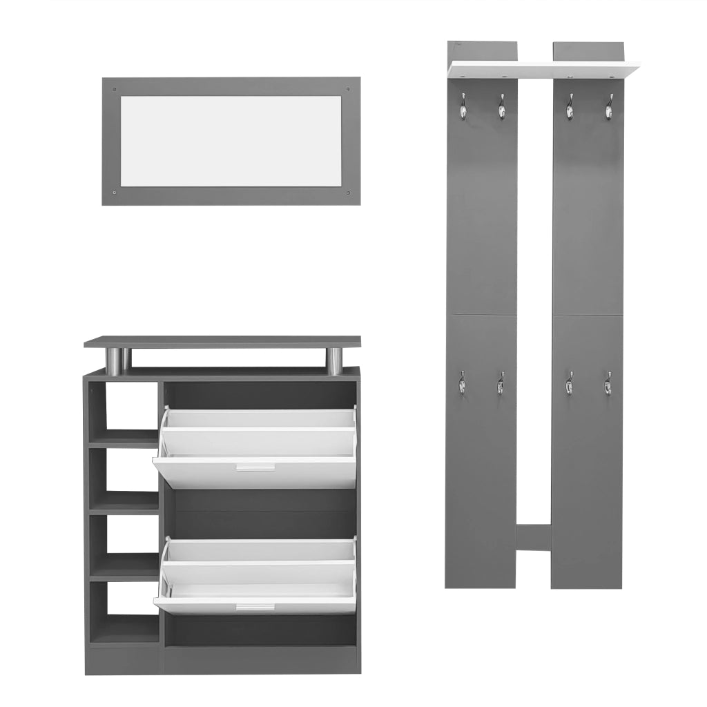 Set Ingresso con Specchio, Scarpiera, Ripiani e Appendiabiti ¨C Xylo ¨C Antracite, 80x25x96.5 cm
