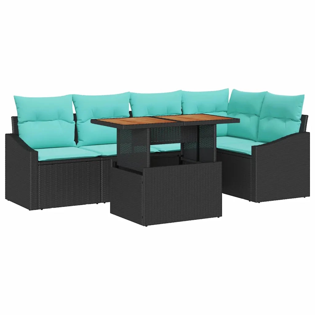 Set da Pranzo per Giardino con cuscino 6 pcs Nero e Verde acqua 3349843