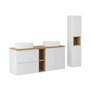 Set VANO bianco 170cm: mobili sotto lavabo con nicchie visibili a cassetti e armadietti + due lavabi da appoggio + colonna