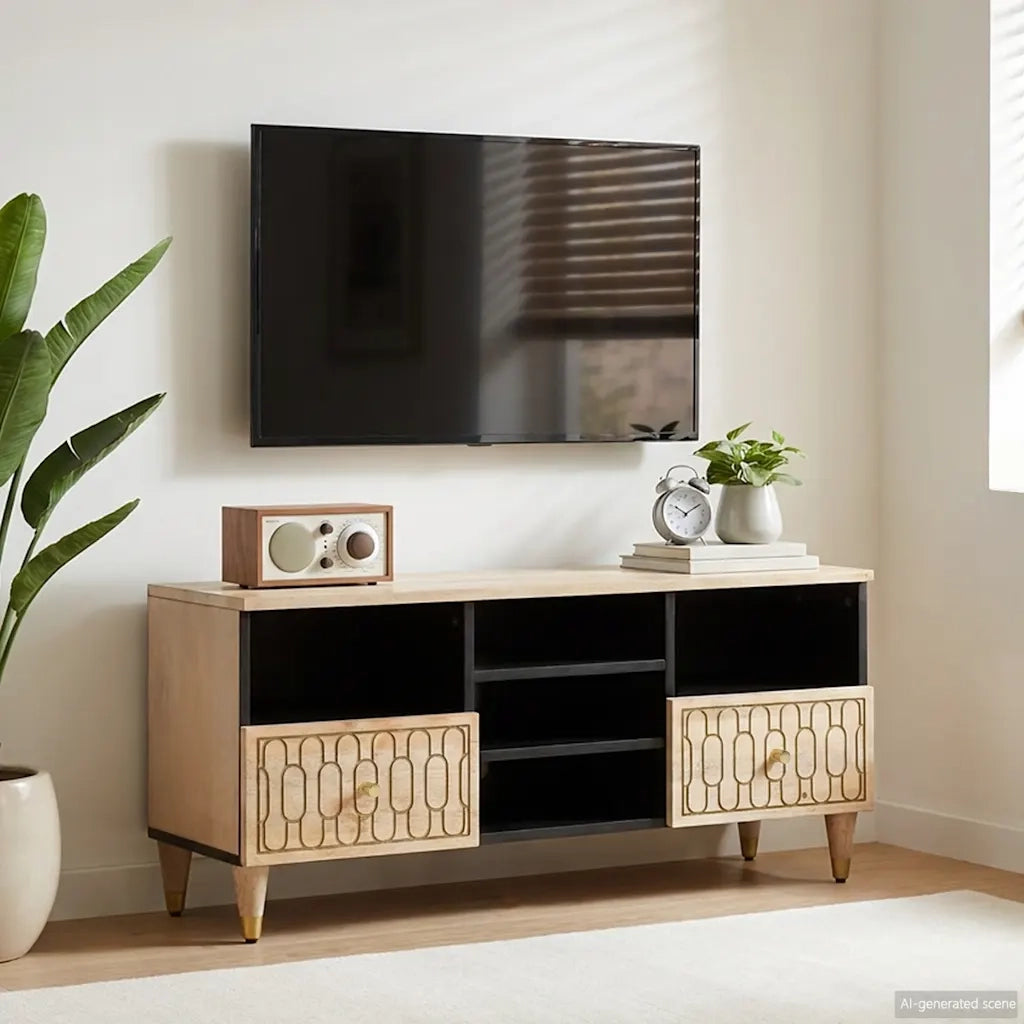 Mobile Porta TV 100x33x46 cm in Legno Massello di Mango 358266
