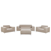 Set divano da giardino rivestimento tessuto beige gambe alluminio bianco con ottomana 5 posti resistente agli agenti atmosferici all'aperto
