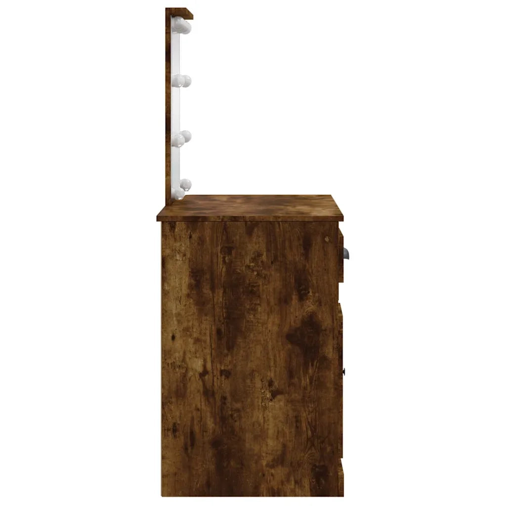 Toeletta | Tavolo da Trucco con Luci LED Rovere Fumo 90x42x132,5 cm