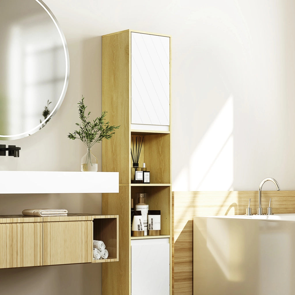 Mobile colonna bagno 2 ante rovere chiaro bianco ¨C Xylo ¨C 30x24x170 cm ripiani salvaspazio