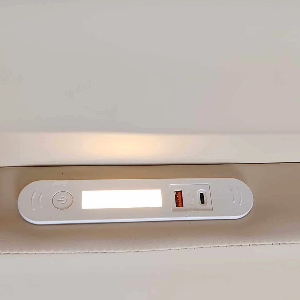 LETTO per bambini 90x200 cm beige in similpelle con USB, luce notturna e cassetti