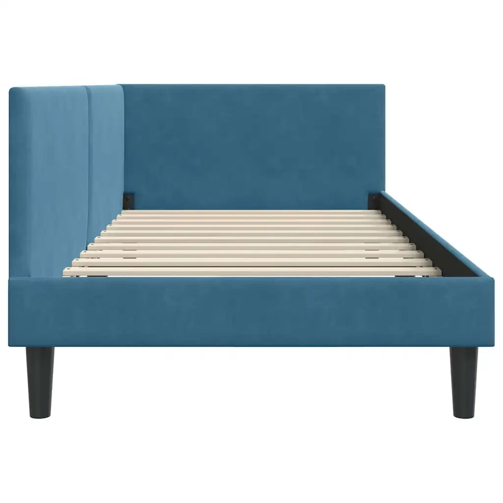 Letto singolo | Letto per adulti | Cornice del letto ad angolo Blu 100 cm x 200 cm Velluto