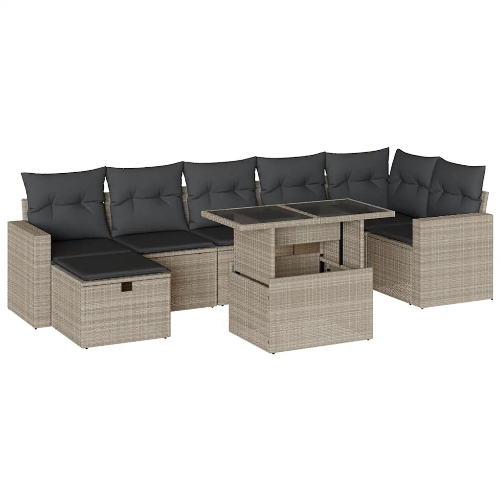 Set Divano da Giardino 8pz con Cuscini Grigio Chiaro Polyrattan