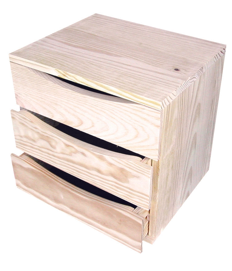 Cassettiera da Tavolo 3 cassetti 36x30x36 cm in Legno di Pino Massiccio Grezzo