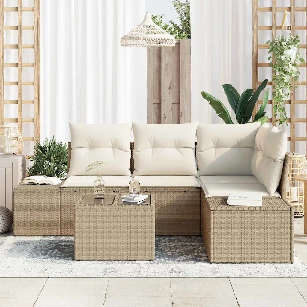 Set Divano da Giardino 5 pcs Beige polyrattan