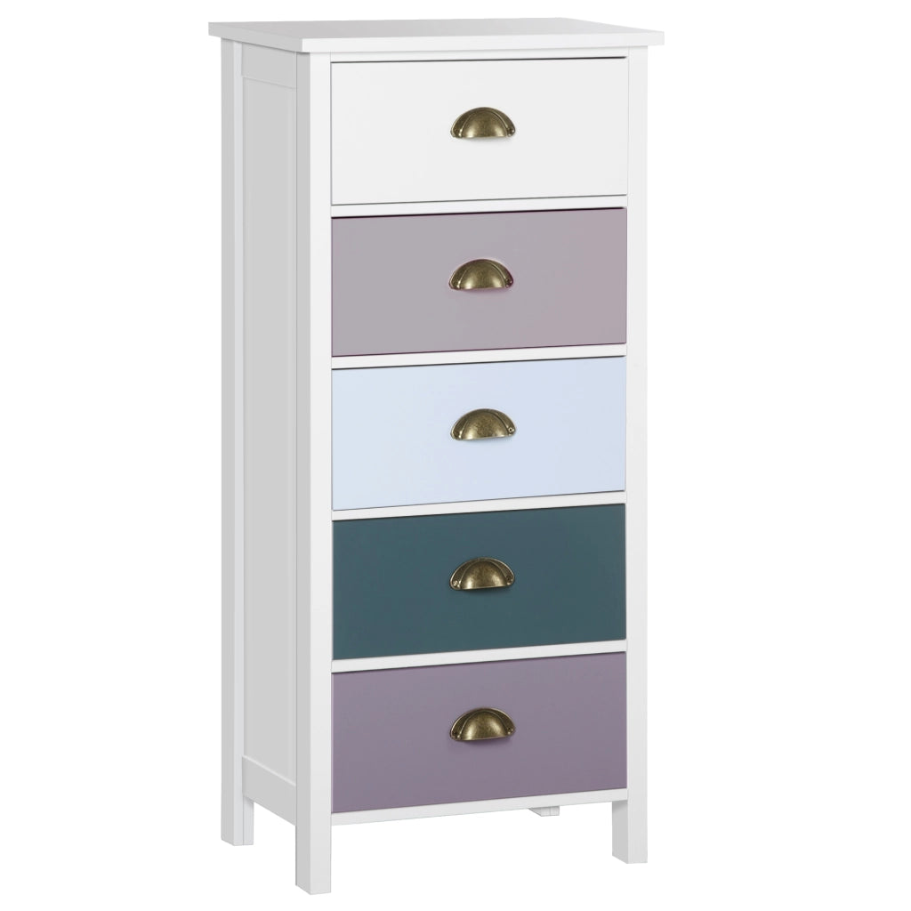 Cassettiera 5 cassetti multicolore ¨C Xylo ¨C maniglie metallo conchiglia MDF 45x30x95cm