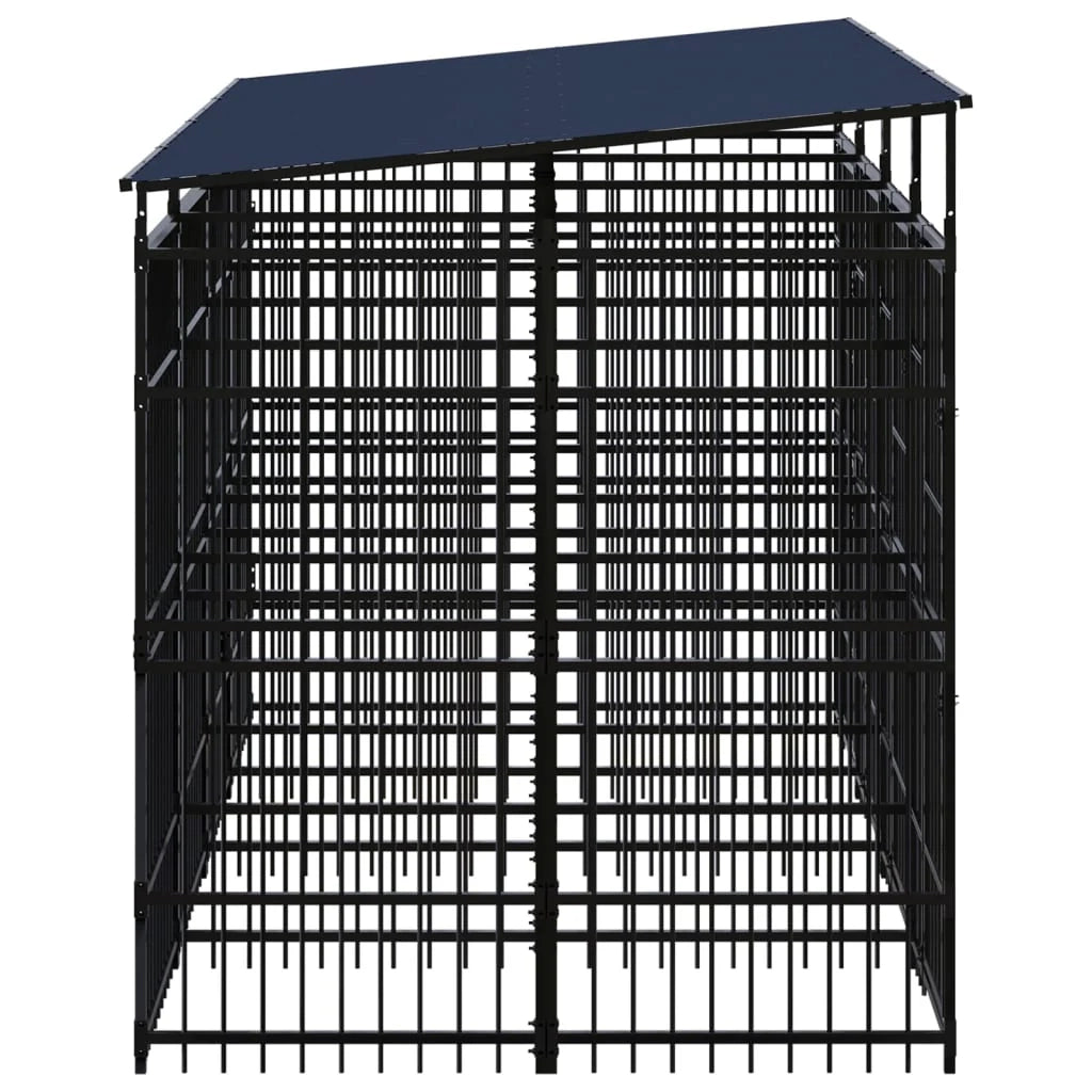 Cuccia/gabbia/recinto per animali domestici da esterno con tetto per cani acciaio 7,37 m² nero 02_0041765