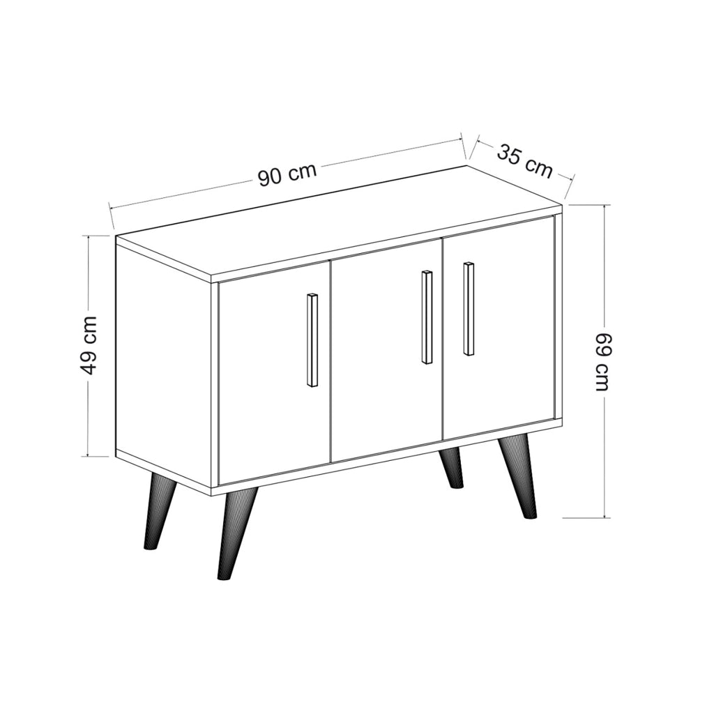 Mobile Basso Contenitore 'Gedved' Armadietto a 3 Ante Credenza su 4 Gambe - Bianco/Nero [en.casa]