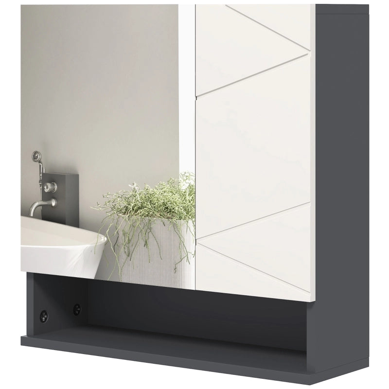 Mobiletto con specchio per il bagno, mobiletto da bagno con specchio, mobiletto a parete con ripiano regolabile, vano a giorno, funzione