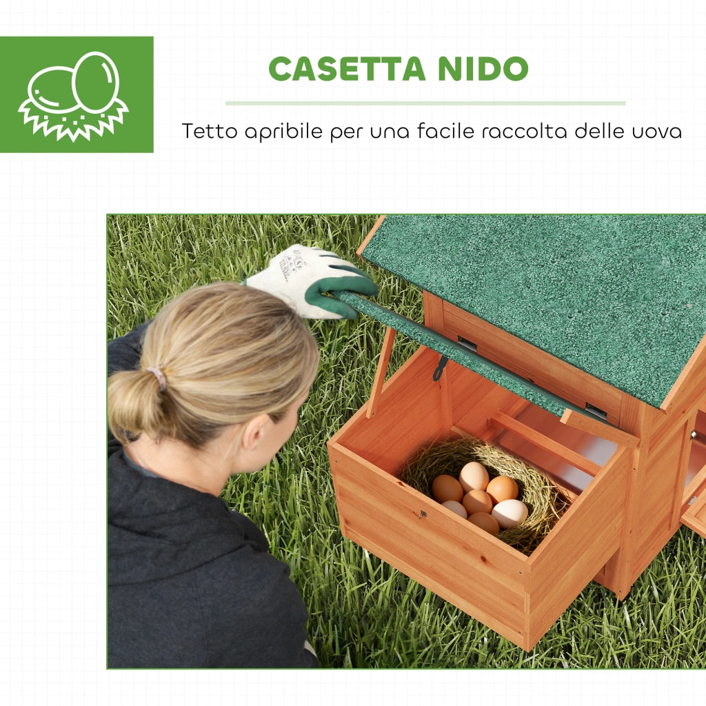 Pollaio in Legno con Nido, Tetto Impermeabile, Vassoio Estraibile, 2 Trespoli, Rampa, Finestra, per 2 Galline, Anatre,Arancione