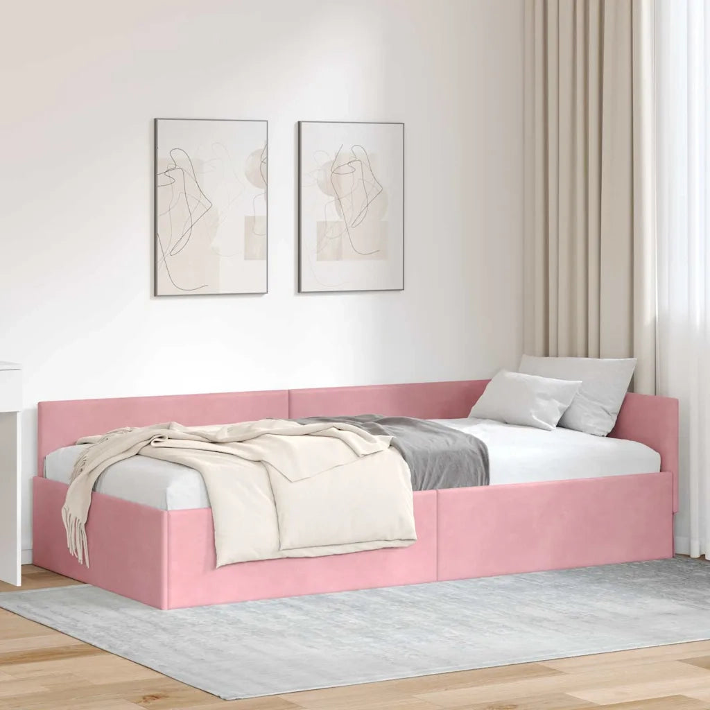 Cornice del letto ad angolo Rosa 90 cm x 200 cm Velluto 42016084